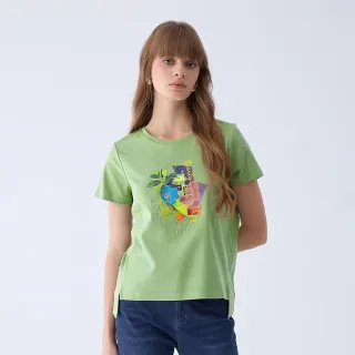 【ILEY 伊蕾】印膠字母花卉刺繡圖樣棉上衣(綠色；M-2L；1242511206)