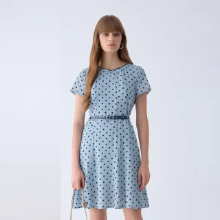 【ILEY 伊蕾】復古波點俏皮雪紡洋裝(藍色；M-XL；1242017033)