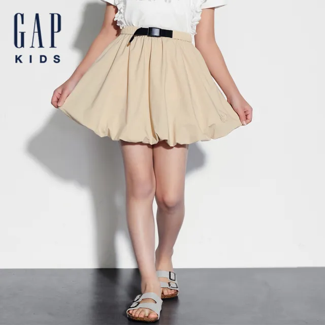 【GAP】女童裝 鬆緊腰帶短裙-卡其色(466663)