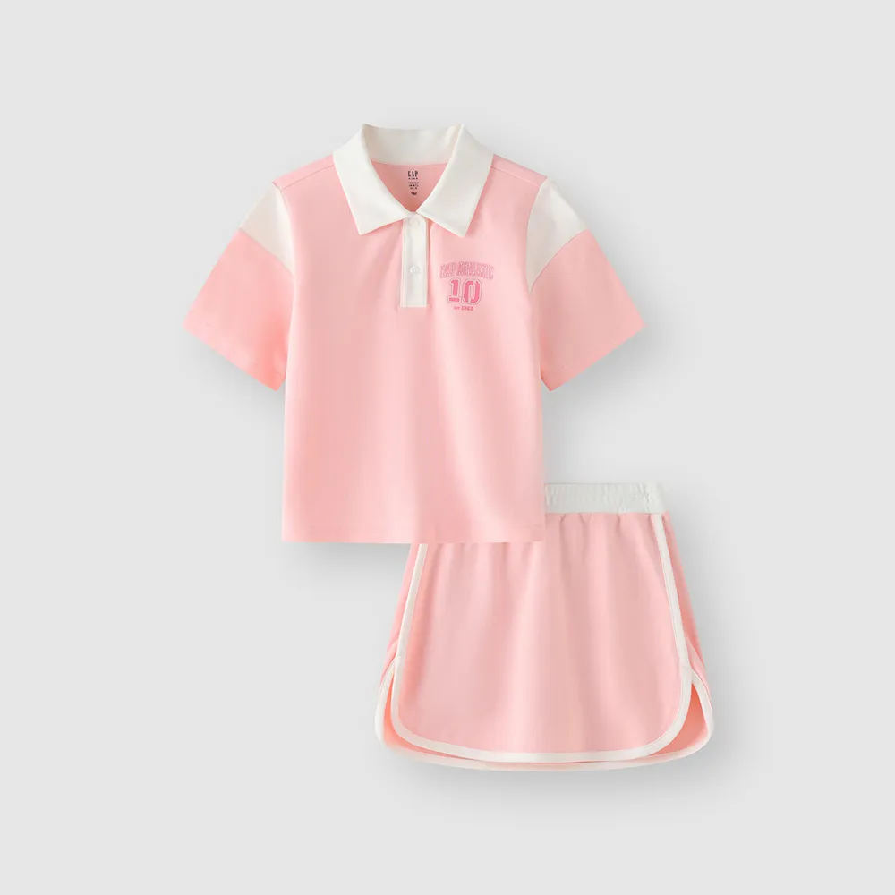 【GAP】女童裝 Logo翻領短袖短裙家居套裝-粉色(465409)
