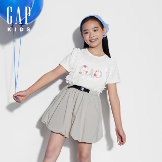 【GAP】女童裝 Logo純棉圓領短袖T恤-白色(465966)