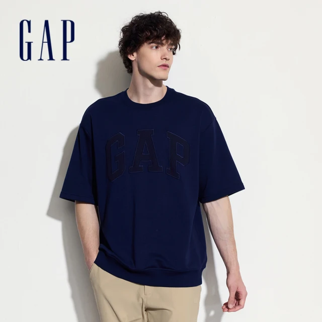 GAP 男裝 Logo圓領短袖T恤 碳素軟磨法式圈織系列-海軍藍(465539)