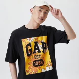 【GAP】男裝 Logo純棉印花圓領短袖T恤-黑色(548102)