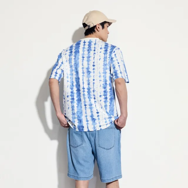 【GAP】男女同款 純棉紮染圓領短袖T恤 親膚系列-藍白拼色(463212)