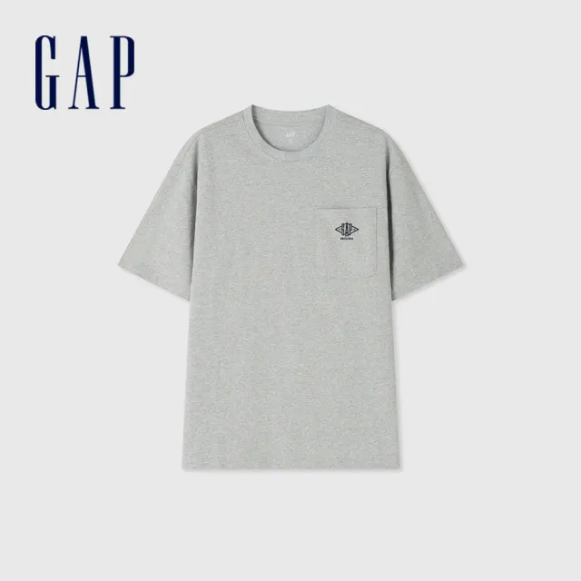【GAP】男裝 Logo純棉圓領短袖T恤-灰色(463253)
