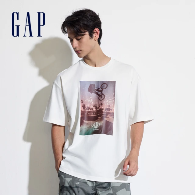 GAP 男裝 Logo純棉印花短袖T恤 親膚系列-白色(463239)