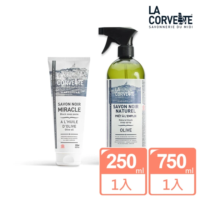 La Corvette 法釩 全方位清潔組 即用黑皂噴霧750ml+黑皂膏250ml