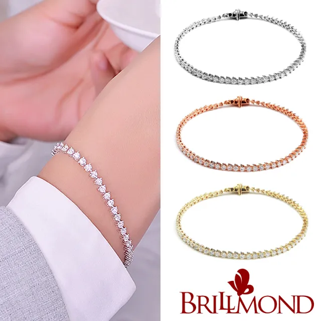 【BRILLMOND JEWELRY】天然鑽石手鍊 18K金 2克拉情繫一生三色選(鑽石總重2克拉 18K金台三色選)