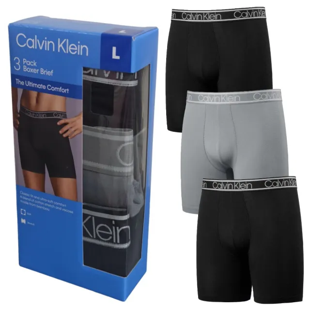 【Calvin Klein 凱文克萊】3件組 男彈性內褲 天絲竹纖維 涼感萊卡(CK男內褲 四角褲 合身 貼身 透氣)