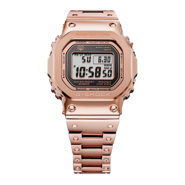 CASIO 卡西歐 G-SHOCK 電波/藍牙/太陽能電力/玫瑰金/全金屬經典方錶/43mm(GMW-B5000GD-4)