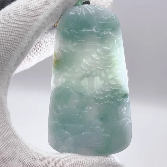 琪臻珠寶】天然A貨翡翠細糯種山水牌吊墜(富貴山水_海納百川_618狂歡節_