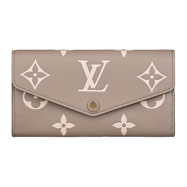 Louis Vuitton 路易威登Louis Vuitton 路易威登 LV M81049 Sarah字母LOGO老花牛皮16卡釦式信封長夾(斑鳩灰x奶油米)