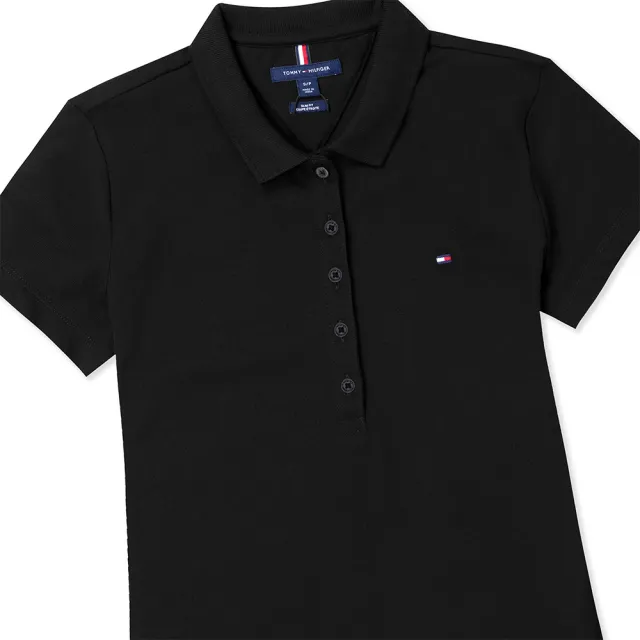 【Tommy Hilfiger】TOMMY 經典刺繡Logo短袖Polo衫-女-黑色(平輸品/基本必備款/高爾夫球款)