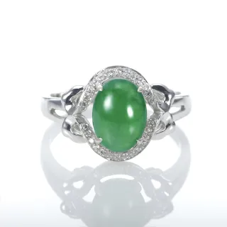 【DOLLY】18K金 緬甸冰種老坑綠A貨翡翠鑽石戒指(003)