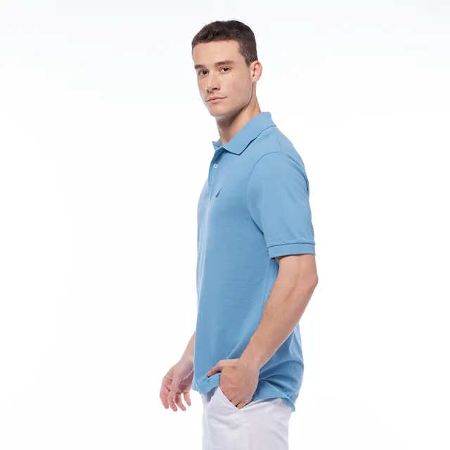 【NAUTICA】男裝 品牌LOGO帆船圖騰刺繡短袖POLO衫(藍色)