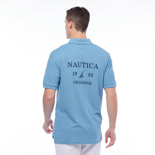 【NAUTICA】男裝 品牌LOGO帆船圖騰刺繡短袖POLO衫(藍色)