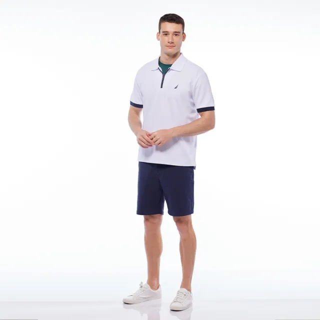 【NAUTICA】男裝 素面純棉拉鍊領短袖POLO衫(白色)