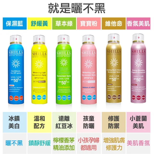 【SHILLS 舒兒絲】很耐曬防曬冰鎮噴霧3入+防曬凝乳2入SPF50+★★★★★(防曬噴霧/小明星大跟班推薦)