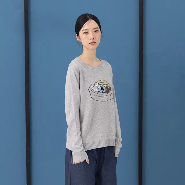 【MOSS CLUB】一起泡湯鍋長袖針織上衣(白 灰/魅力商品)