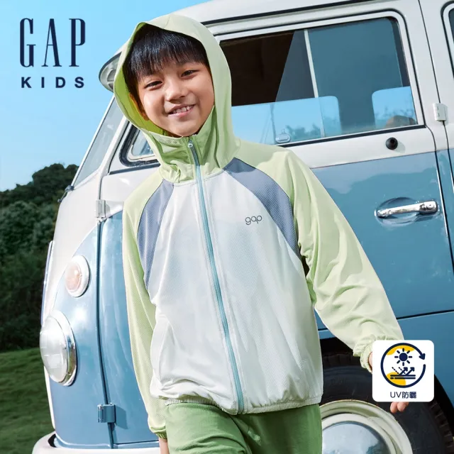 【GAP】男童裝 Logo防曬連帽外套-綠色(465974)