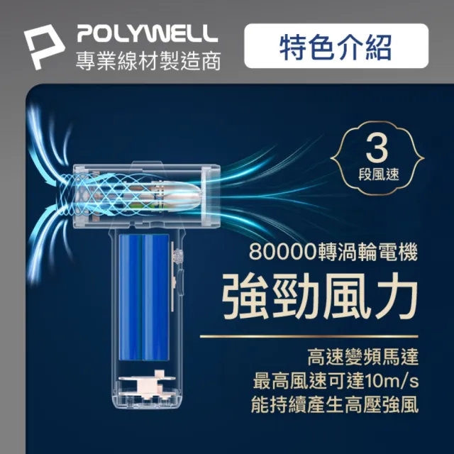 【POLYWELL】無線渦輪噴射冷風扇 Type-C充電