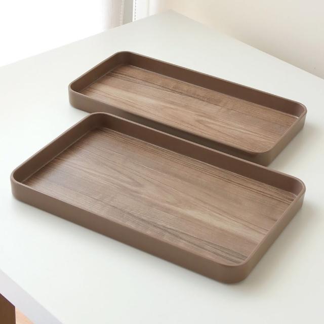 【Just Home】柚木紋美耐長形托盤2件組-30x15cm+30x19cm(托盤 端盤 置物盤)