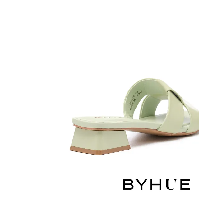 【BYHUE】簡約韓系編織羊皮軟芯方頭低跟拖鞋(綠)