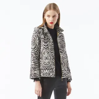 【MYVEGA 麥雪爾】斑馬紋保暖鋪棉連帽外套-黑