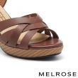 【MELROSE】美樂斯 安定感 簡約日常交叉帶牛皮美型高跟涼鞋(棕)