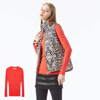 【MYVEGA 麥雪爾】純色珍珠坑條保暖上衣-桔紅