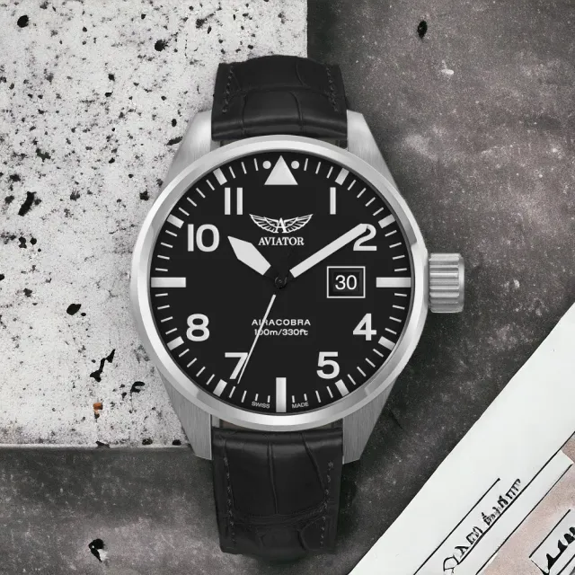 【AVIATOR】飛行員  Airacobra P42 戰鬥機飛行錶 男錶 手錶(黑色-V12201484)