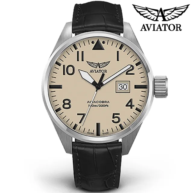 【AVIATOR】飛行員 AIRACOBRA P42 飛行風格 腕錶 男錶(米黃-V12201904)