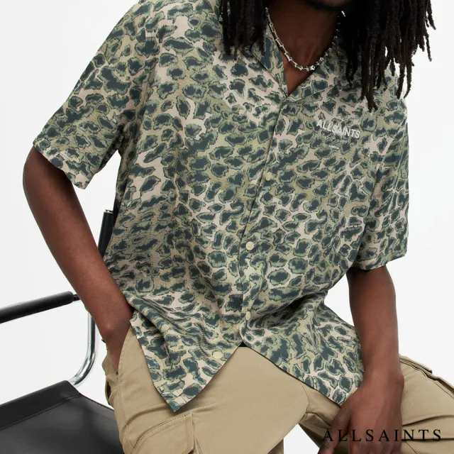 【ALLSAINTS】UNDERGROUND 人造絲迷彩豹紋拼接LOGO夏威夷花襯衫 MS578Z(舒適版型)