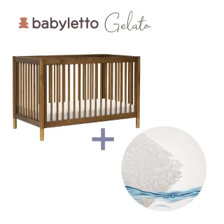 【babyletto】Gelato 四合一成長型嬰兒床(+水洗絲床墊超值組合-核桃木色/金腳)