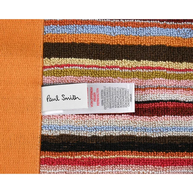 【Paul Smith】PAUL SMITH經典LOGO彩色條紋純棉沙灘毛巾(大/橘)