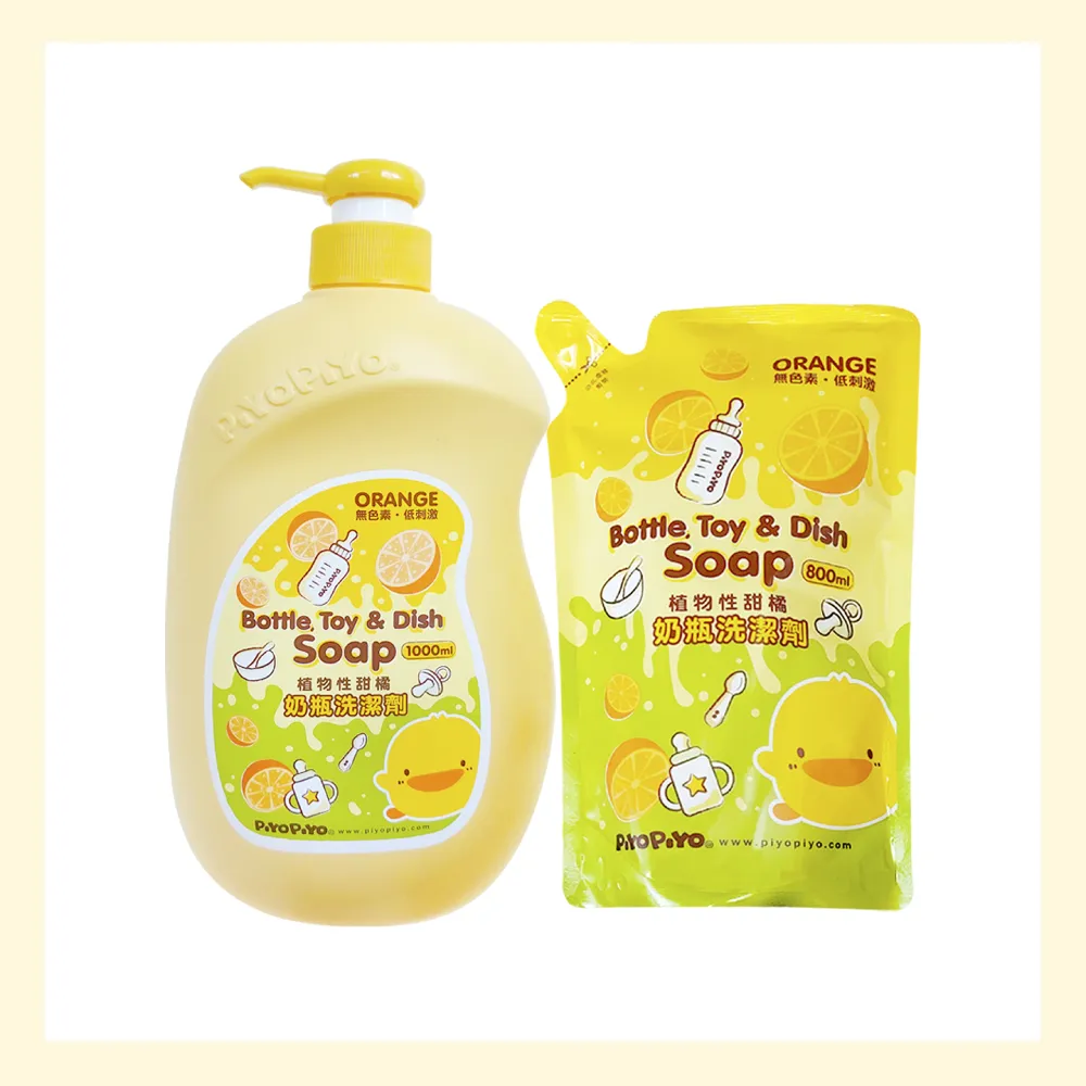 【Piyo Piyo 黃色小鴨】奶瓶清潔劑補充包組(1000ml+800ml 蔬果 玩具 洗碗 洗手 嬰幼兒童餐具)