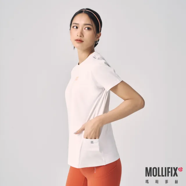 【Mollifix 瑪莉菲絲】抗菌側口袋短袖上衣、瑜珈服、瑜珈上衣、運動上衣(白)