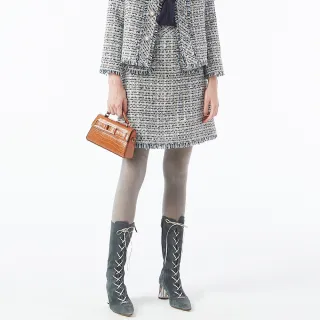 【MYVEGA 麥雪爾】名媛風珍珠釦下擺抽鬚褲裙-水藍