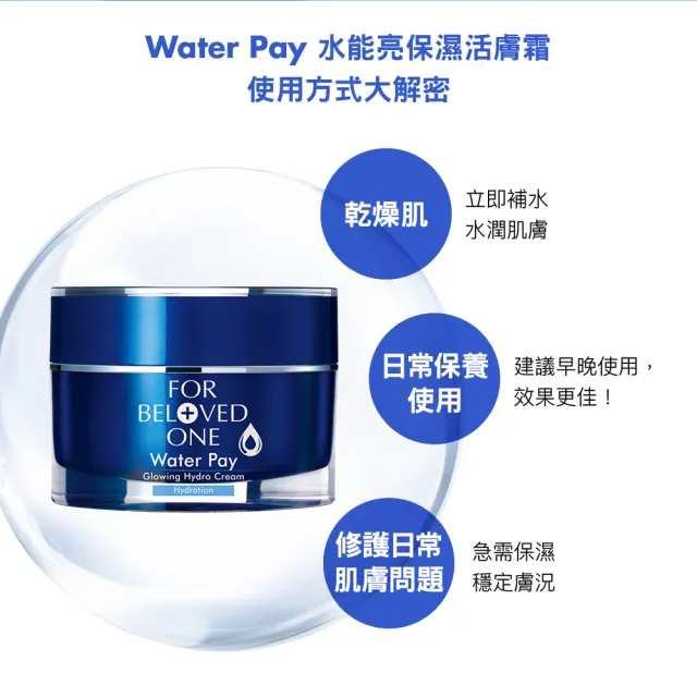 【For Beloved One 寵愛之名】Water Pay 水能亮保濕活膚霜 30ml(清爽不黏膩/高效鎖水/水亮柔嫩)