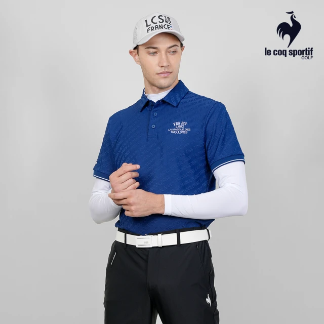 LE COQ SPORTIF 公雞 高爾夫系列 男款藍色韓系立體感緹花短袖POLO衫 QGT2K237