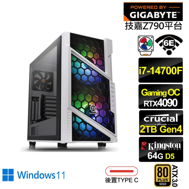 【技嘉平台】i7廿核GeForce RTX 4090 Win11{荷魯斯GR20DW}電競電腦(i7-14700F/Z790/64G/2TB/WIFI)