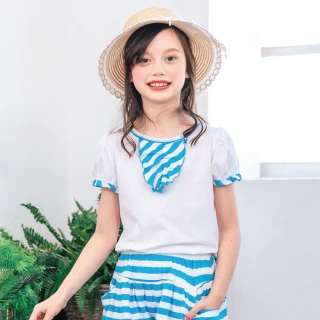 【ANNY’S 安妮公主】休閒條紋拼接造型春夏款公主袖上衣(2327水藍)