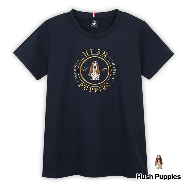 Hush Puppies 女裝 T恤 經典立體品牌圖騰造型刺繡狗T恤(丈青 / 43211106)