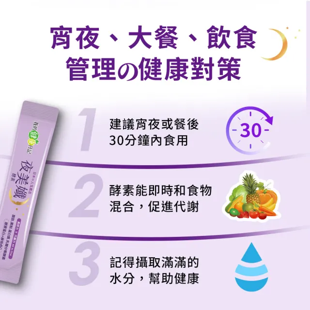 【我的健康日記】夜美孅酵素6盒組(共180包 劉品言代言)-膠原蛋白 維他命C 乳清蛋白 鉻 藤黃果