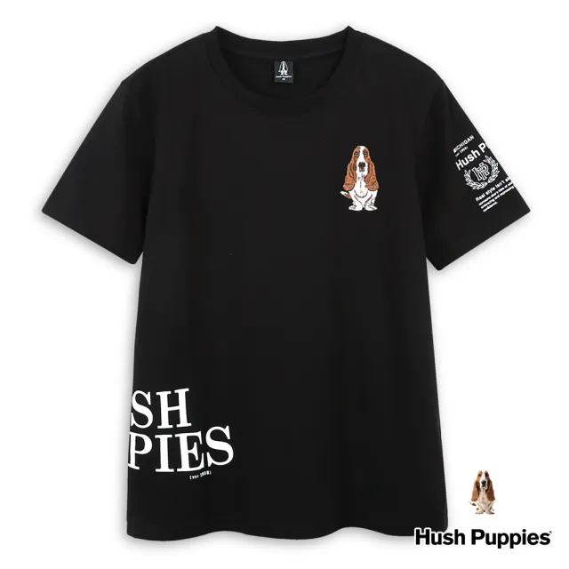 【Hush Puppies】男裝 T恤 經典簡約英文字立體矽膠刺繡狗T恤(黑色 / 43111206)