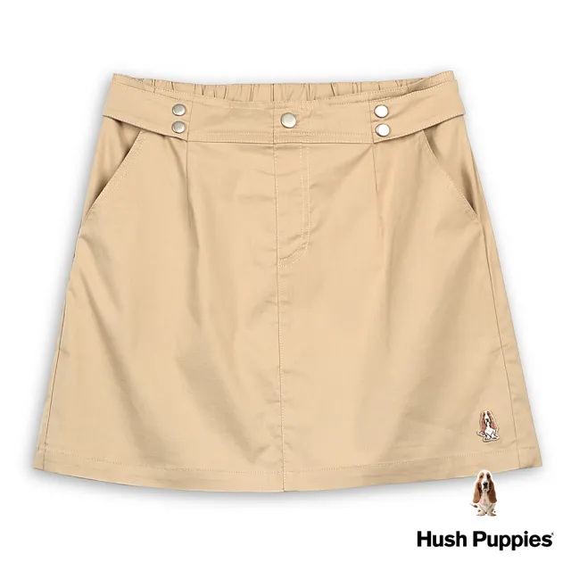 【Hush Puppies】女裝 褲裙 素色刺繡小狗後鬆緊褲裙(卡其 / 43222103)