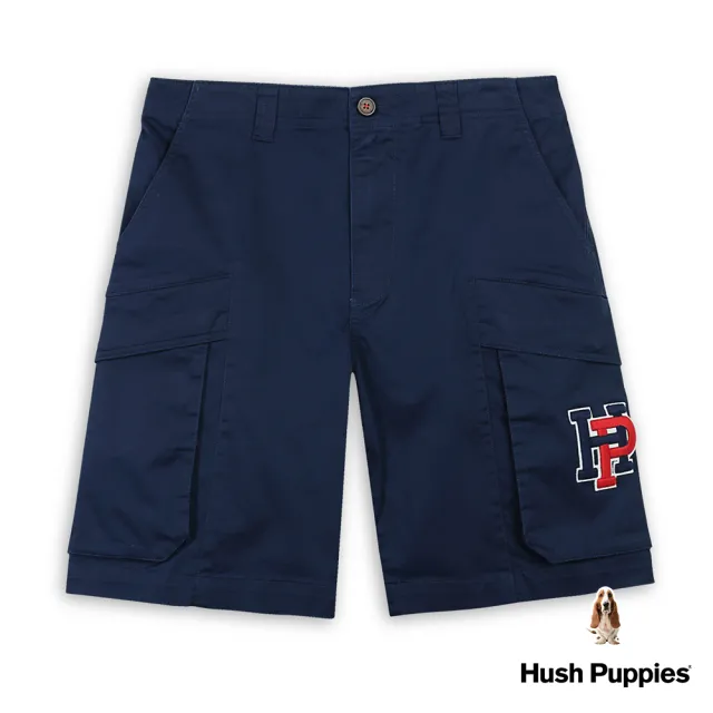 【Hush Puppies】男裝 短褲 立體HP刺繡腰鬆緊工裝休閒短褲(丈青 / 43122106)