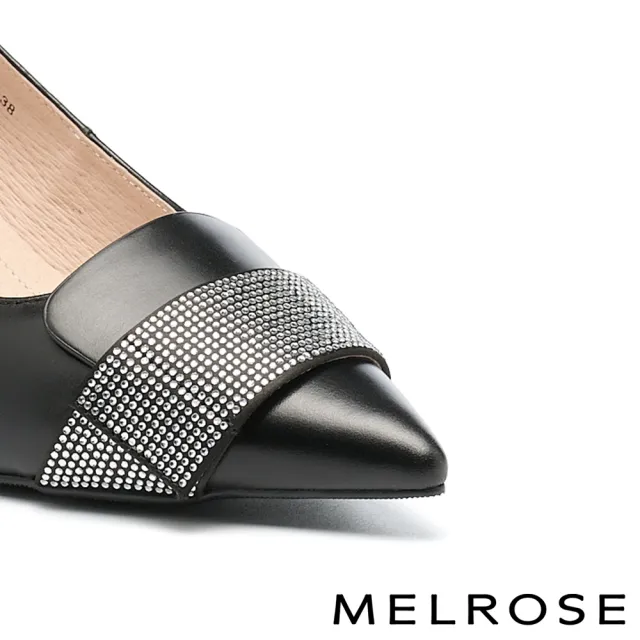 【MELROSE】美樂斯 華麗水鑽造型牛皮尖頭高跟鞋(黑)
