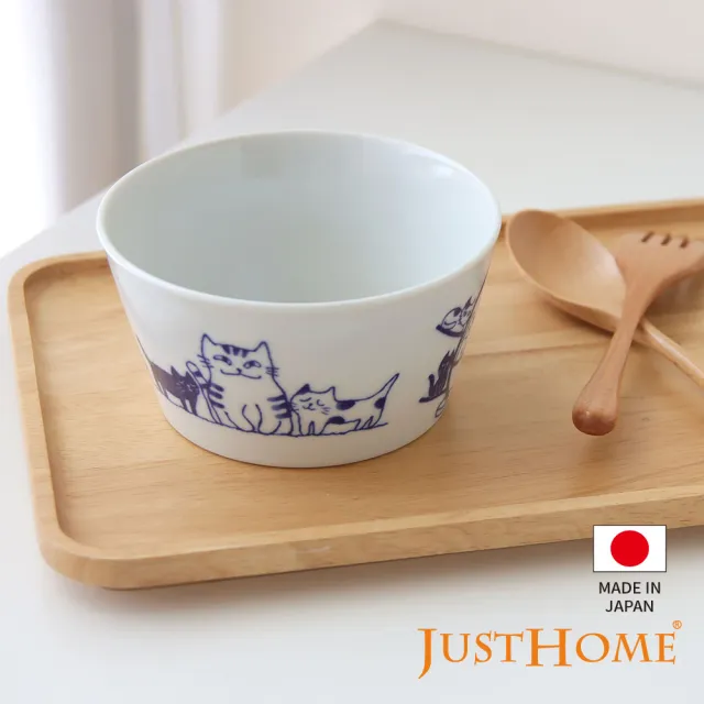 【Just Home】日本製手繪感貓咪陶瓷5吋碗 貓家族(碗 陶瓷碗 飯碗 湯碗)