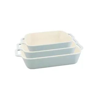 【法國Staub】馬卡龍長方型陶瓷烤盤3件組-青檸綠(德國雙人牌集團官方直營)
